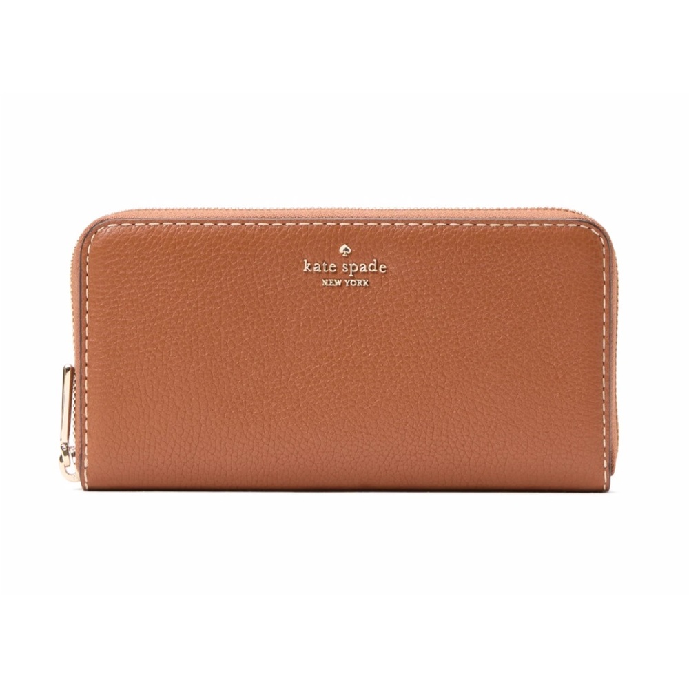 New Kate Spade Lena Large Continental Wallet Pebble Leather Warm Gingerbread
